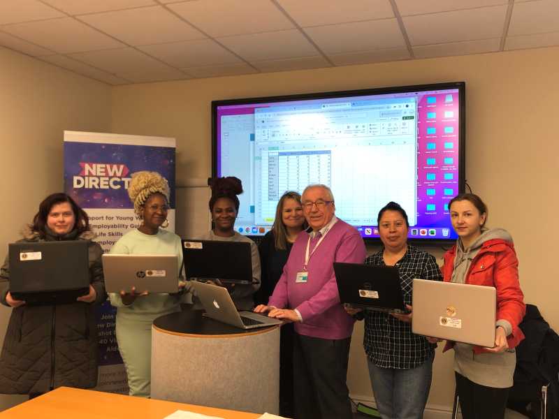 New Directions participants with the project’s employability adviser Angela Rossi and Graham Drayton proudly showing off the donated laptops. New Directions participants with the project’s employability adviser Angela Rossi and Graham Drayton proudly showing off the donated laptops.